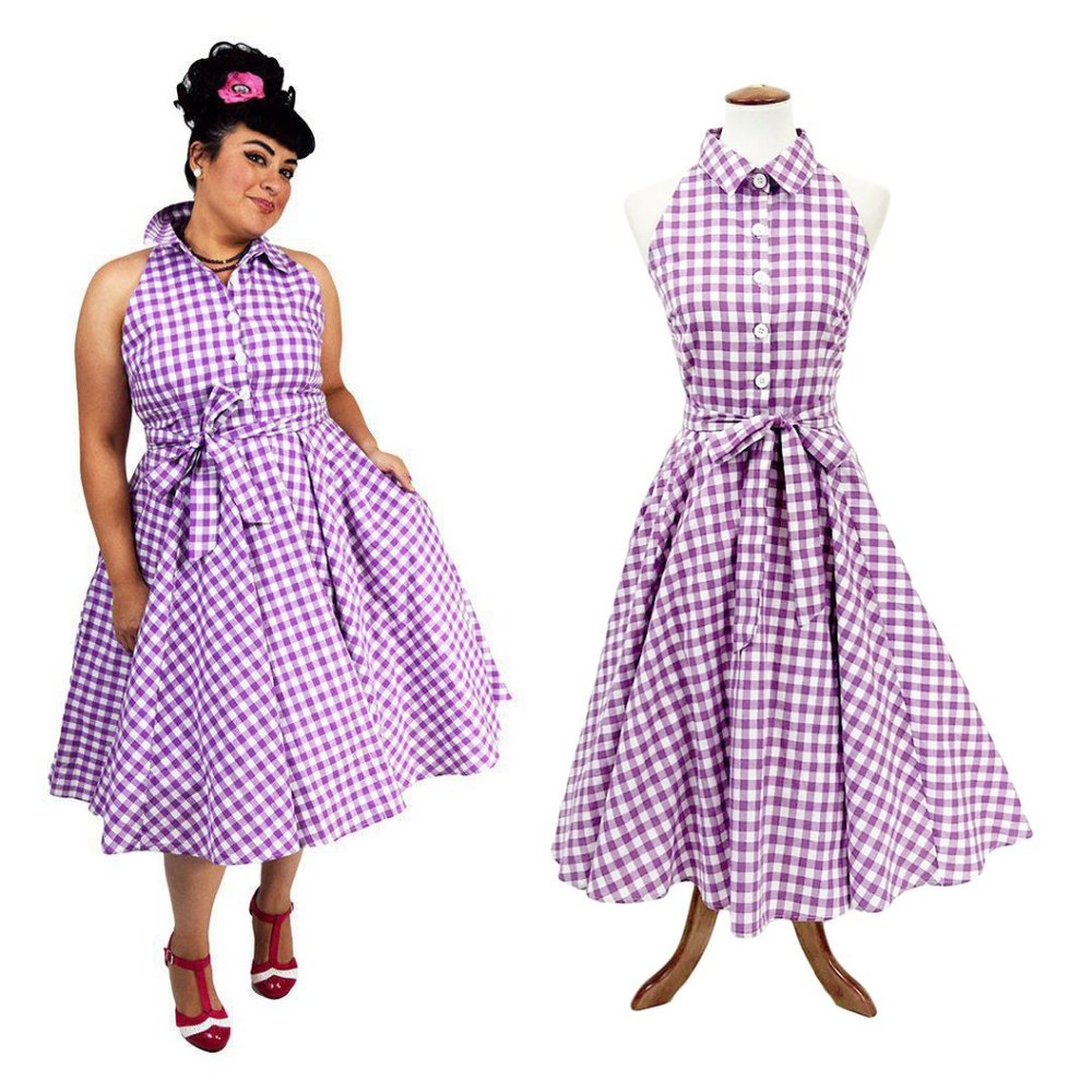Purple Gingham Halter Dress